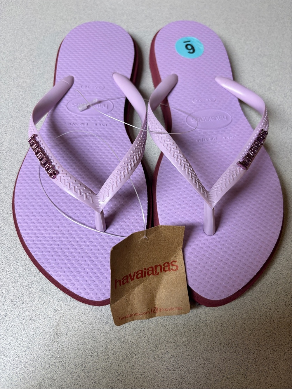BNWT Havaianas Women’s Light Lavender Flip Flops with Maroon Outsole SIZE 6